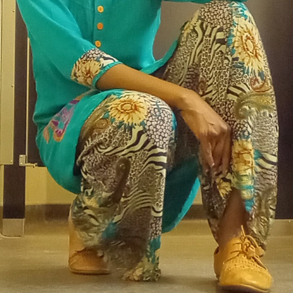 2 pc embroidered multiple print teal indian inspired set - Picture 5 of 7